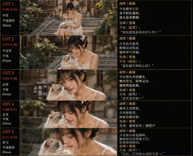 美女和猫故事提示词,人物一致性提示词+故事板插图1 美女和猫故事提示词,人物一致性提示词+故事板插图1
