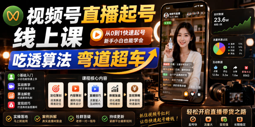 视频号直播起号线上课,吃透算法弯道超车(2026年6月)-齐力副业