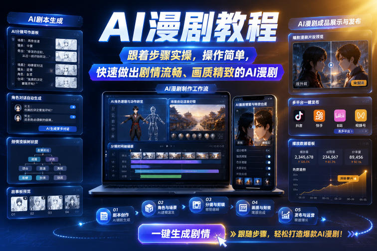 AI漫剧教程,跟着步骤实操,操作简单,快速做出剧情流畅、画质精致的AI漫剧-齐力副业