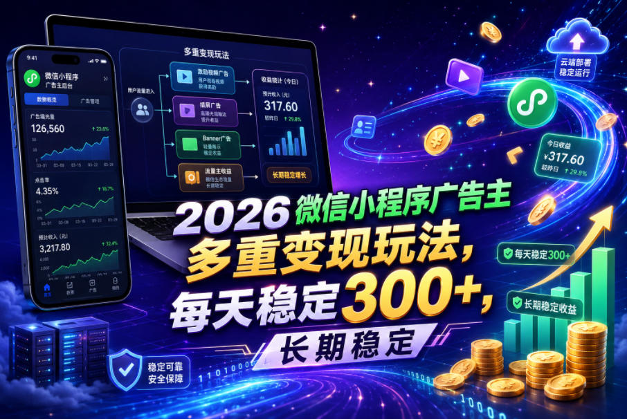 2026微信小程序广告主,多重变现玩法,每天稳定300+,长期稳定【揭秘】-齐力副业