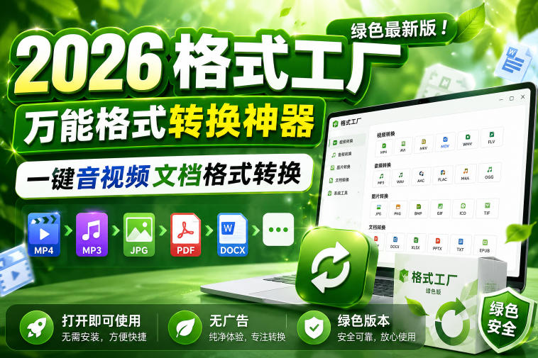 2026格式工厂绿色最新版!万能格式转换神器,一键音视频文档格式转换,打开即可使用,无广告绿色版本-齐力副业
