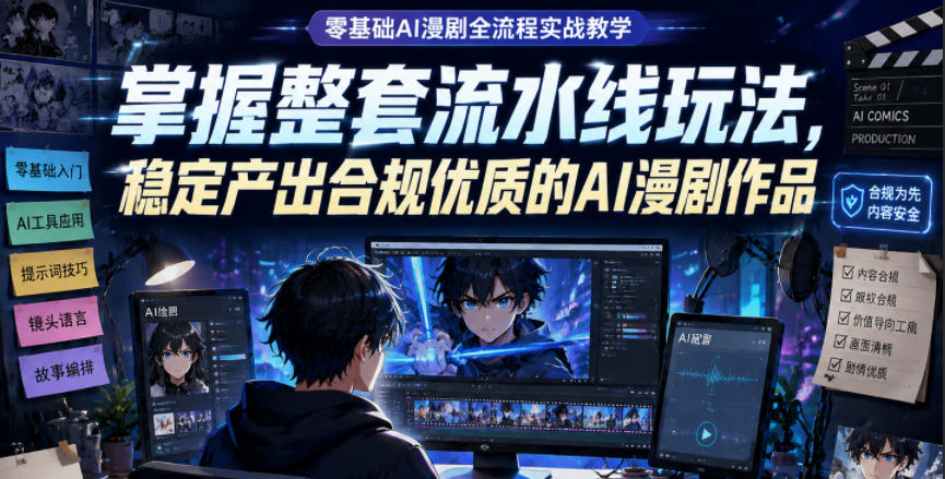 零基础AI漫剧全流程实战教学,掌握整套流水线玩法,稳定产出合规优质的AI漫剧作品-齐力副业