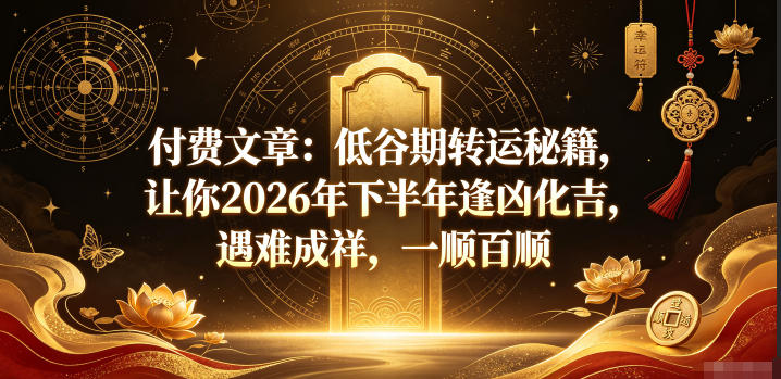 付费文章:低谷期转运秘籍,让你2026年下半年逢凶化吉,遇难成祥,一顺百顺-齐力副业