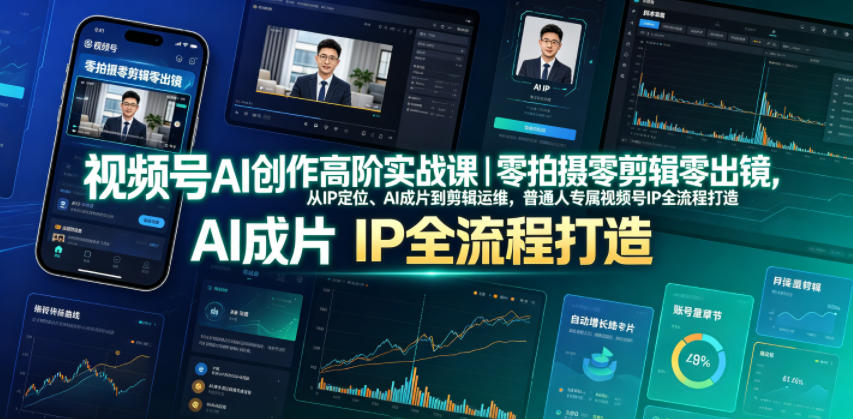 视频号AI创作高阶实战课｜零拍摄零剪辑零出镜，从IP定位、AI成片到剪辑运维，普通人专属视频号IP全流程打造-齐力副业