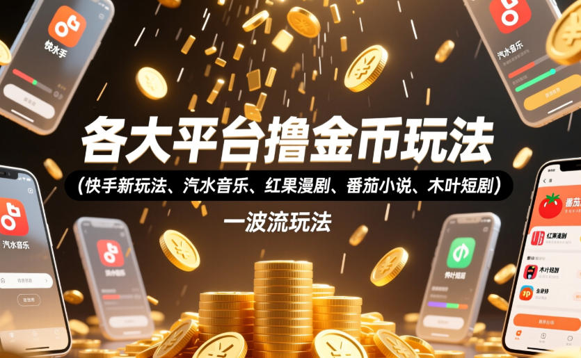 各大平台撸金币玩法（快手新玩法、汽水音乐、红果漫剧、番茄小说、木叶短剧），一波流玩法（收费398元的教程）-齐力副业