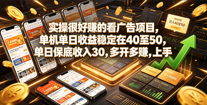 实操很好賺的看广告项目，单机单日收益稳定在40至50，单日保底收入30，多开多賺，上手就能变现【揭秘】-齐力副业