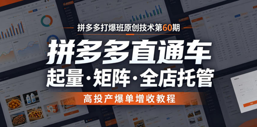 拼多多打爆班原创技术第60期,拼多多直通车,起量・矩阵・全店托管,高投产爆单增收教程-齐力副业