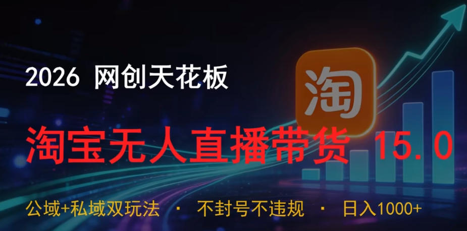 2026网创天花板，淘宝无人直播带货15.0，公域+私域双玩法，日入1k+，不违规不封号【揭秘】-齐力副业