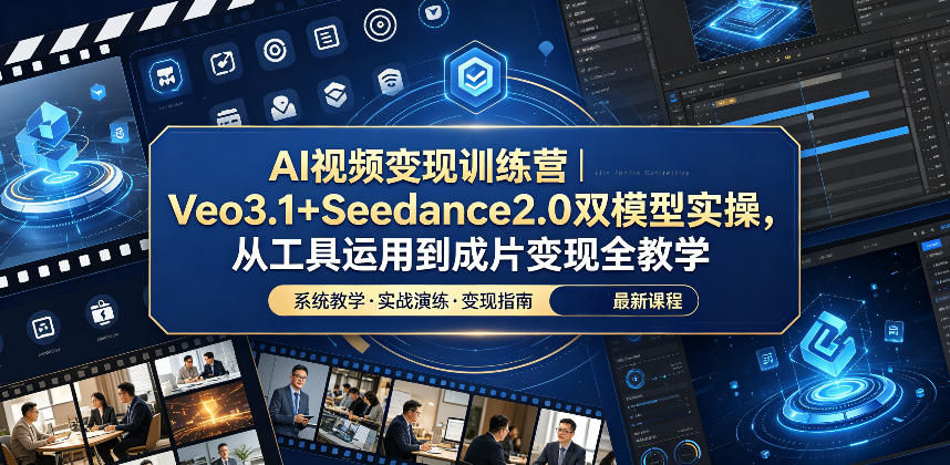 AI视频变现训练营|Veo3.1+Seedance2.0双模型实操,从工具运用到成片变现全教学-齐力副业