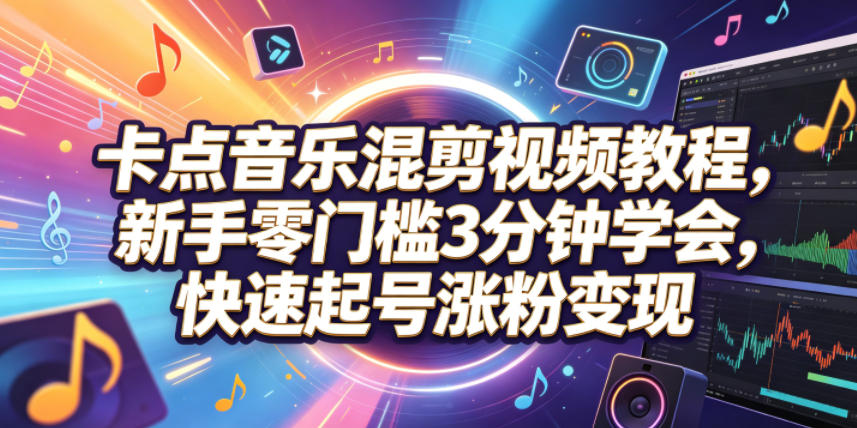 卡点音乐混剪视频教程,新手零门槛3分钟学会,快速起号涨粉变现-齐力副业