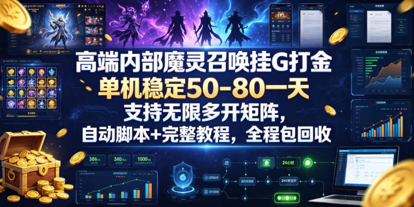 高端内部魔灵召唤挂G打金,单机稳定50-80一天,支持无限多开矩阵,自动脚本+完整教程,全程包回收【揭秘】-齐力副业