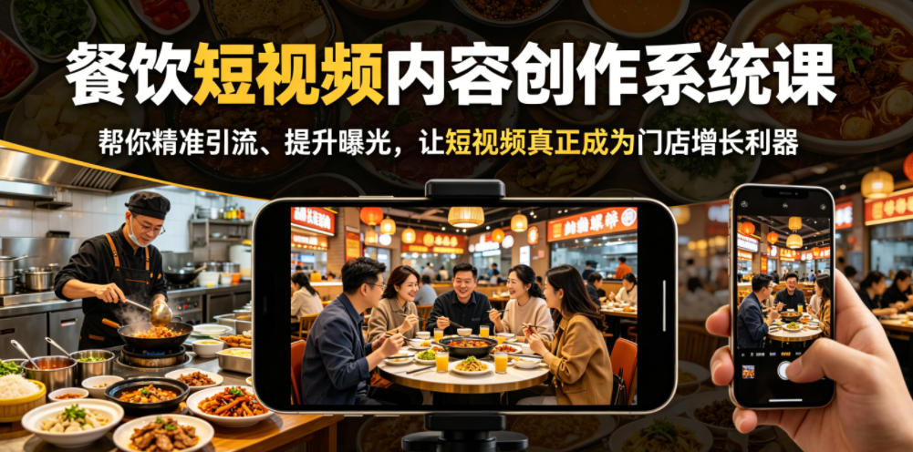 餐饮短视频内容创作系统课,帮你精准引流、提升曝光,让短视频真正成为门店增长利器-齐力副业