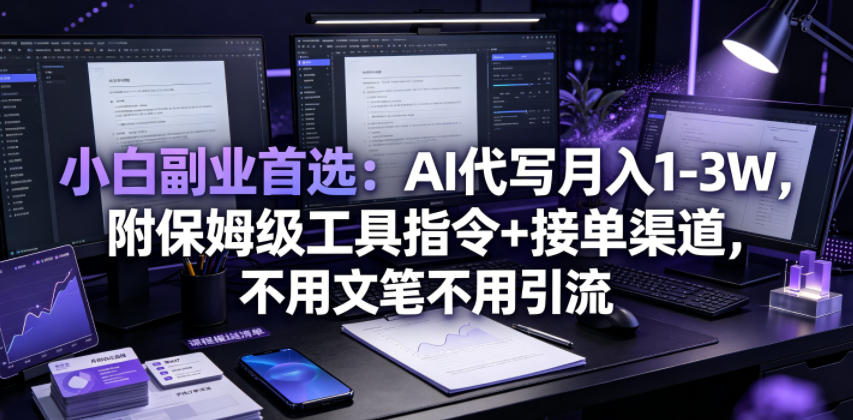 小白副业首选：AI代写月入1-3W，附保姆级工具指令+接单渠道，不用文笔不用引流【揭秘】-齐力副业