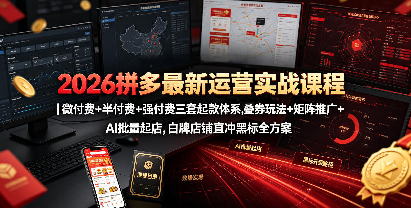 2026拼多多最新运营实战课程｜微付费+半付费+强付费三套起款体系，叠券玩法+矩阵推广+AI批量起店，白牌店铺直冲黑标全方案-齐力副业