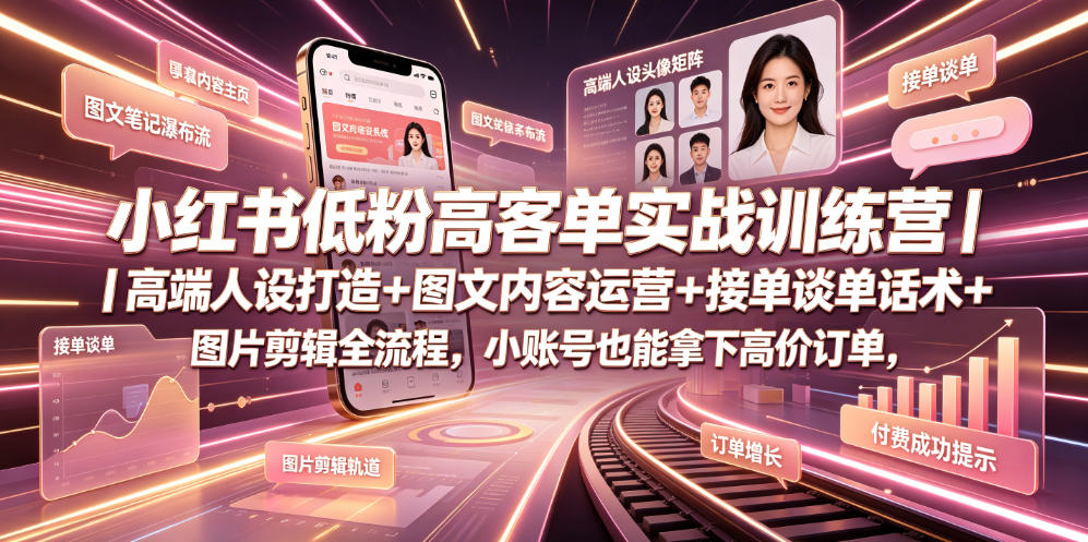 小红书低粉高客单实战训练营｜高端人设打造+图文内容运营+接单谈单话术+图片剪辑全流程，小账号也能拿下高价订单-齐力副业