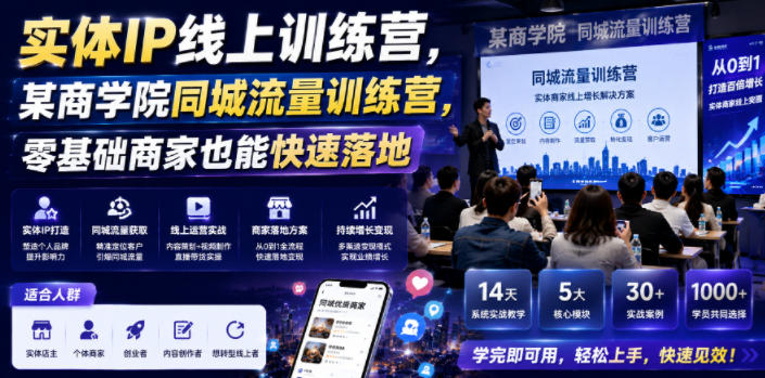 实体IP线上训练营,某商学院同城流量训练营,零基础商家也能快速落地-齐力副业