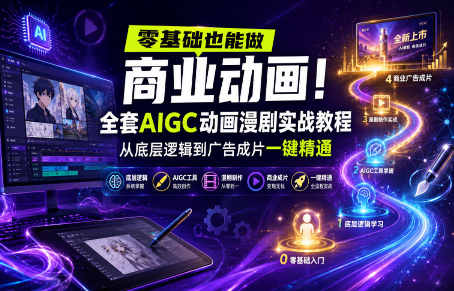 零基础也能做商业动画!全套AIGC动画漫剧实战教程,从底层逻辑到广告成片一键精通-齐力副业
