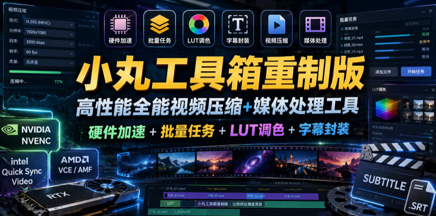 小丸工具箱重制版–高性能全能视频压缩+媒体处理工具|硬件加速+批量任务+LUT调色+字幕封装-齐力副业