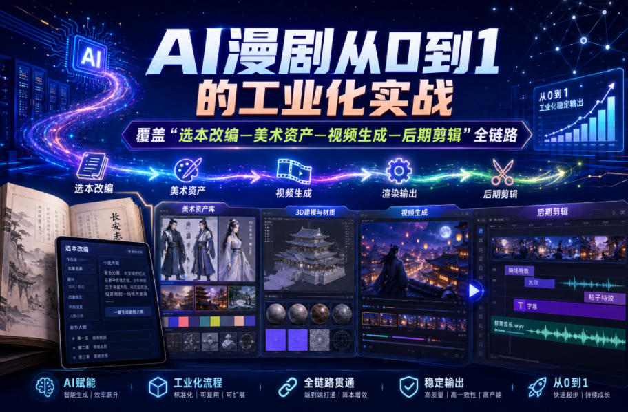 AI漫剧从0到1的工业化实战,覆盖“选本改编—美术资产—视频生成—后期剪辑”全链路(更新6月)-齐力副业