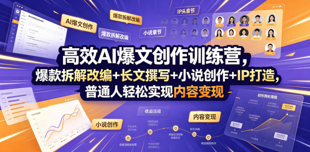 高效AI爆文创作训练营，爆款拆解改编+长文撰写+小说创作+IP打造，普通人轻松实现内容变现-齐力副业