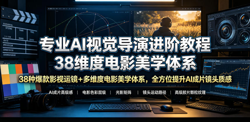 专业AI视觉导演进阶教程，38种爆款影视运镜+多维度电影美学体系，全方位提升AI成片高级感与镜头质感-齐力副业