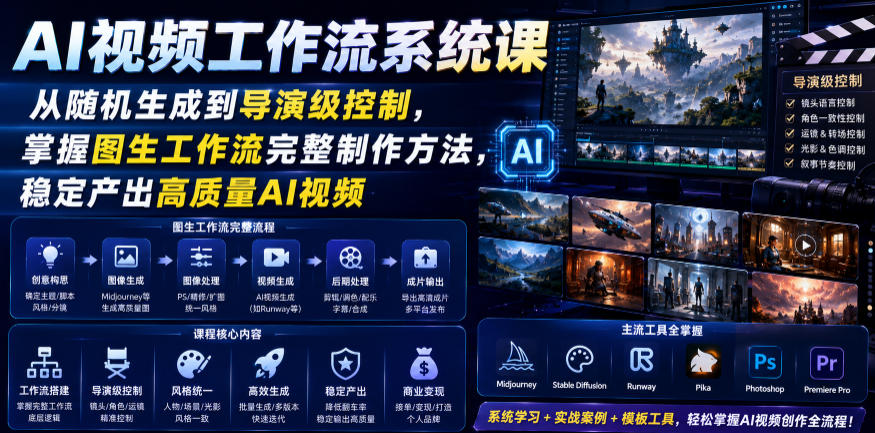 AI视频工作流系统课,从随机生成到导演级控制,掌握图生工作流完整制作方法,稳定产出高质量AI视频-齐力副业