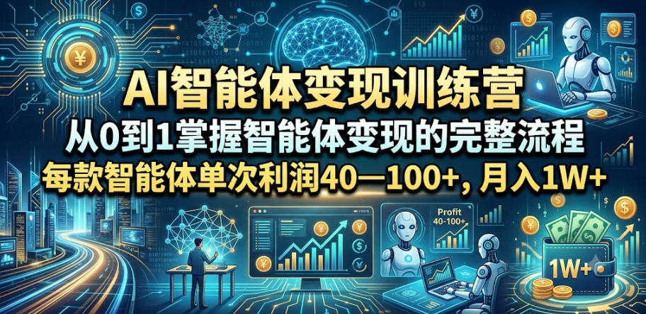AI智能体变现训练营，从0到1掌握智能体变现的完整流程，每款智能体单次利润40—100+，月入1W+-齐力副业