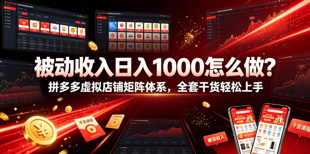 被动收入日入1000怎么做？拼多多虚拟店铺矩阵体系，全套干货轻松上手【揭秘】-齐力副业