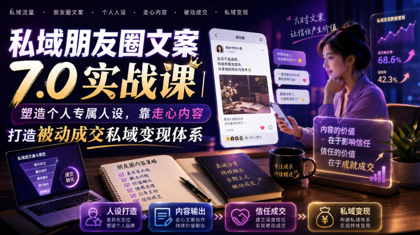 私域朋友圈文案7.0实战课|塑造个人专属人设,靠走心内容打造被动成交私域变现体系-齐力副业