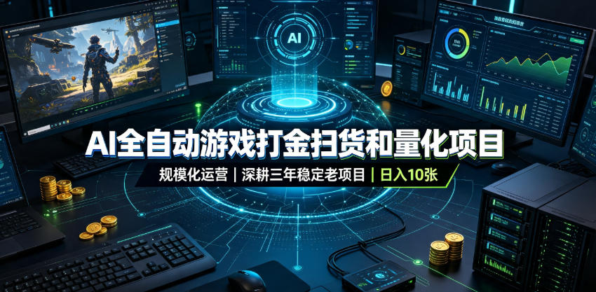 AI全自动游戏打金扫货和量化项目,规模化运营日入10张,深耕三年稳定老项目!【揭秘】-齐力副业