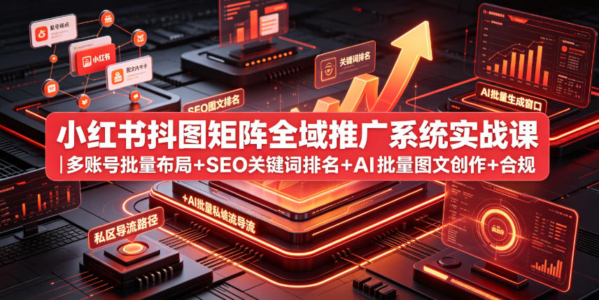 小红书抖图矩阵全域推广系统实战课|多账号批量布局+SEO关键词排名+AI批量图文创作+合规私域导流完整落地教程-齐力副业