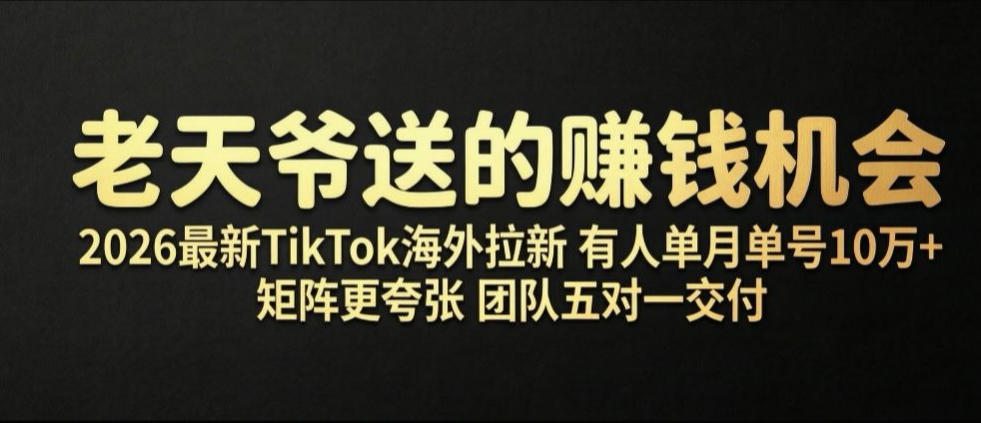老天爷送的賺钱机会!2026最新TikTok海外拉新,有人单月单号10W+,矩阵更夸张,团队交付【揭秘】-齐力副业