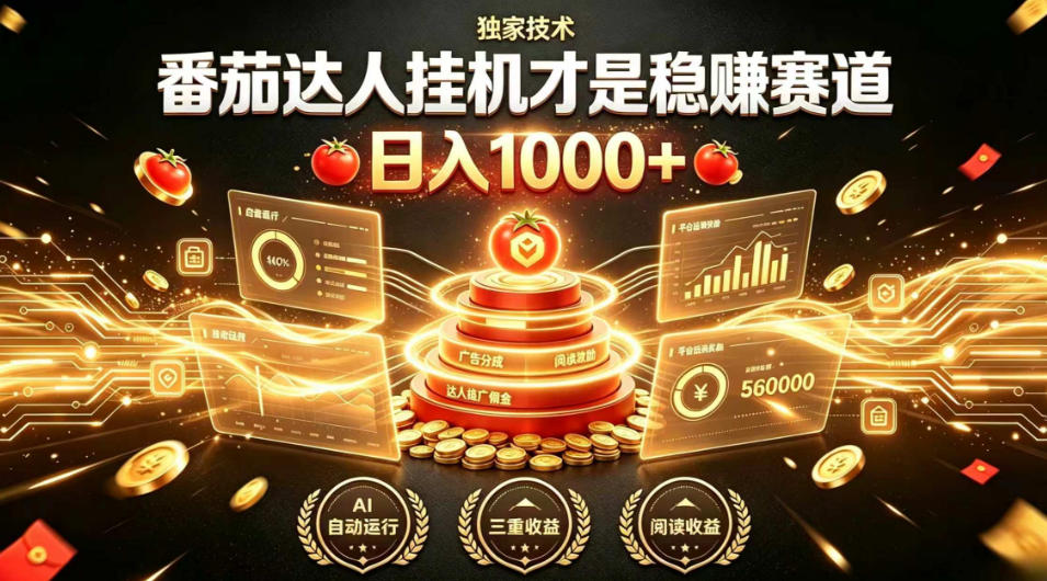 别再瞎找副业!番茄达人挂G才是稳賺赛道,日入1000+,全程傻瓜式操作,可矩阵放大【揭秘】-齐力副业