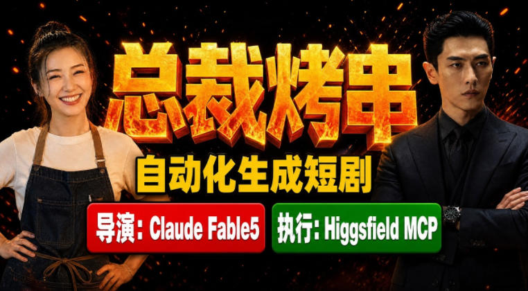 Claude Fable5担任导演+Higgsfield MCP落地执行｜《总裁烤串》真人质感短剧全自动AI生成全流程教学-齐力副业