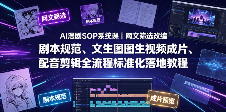 AI漫剧SOP系统课|网文筛选改编、剧本规范、文生图图生视频成片、配音剪辑全流程标准化落地教程-齐力副业
