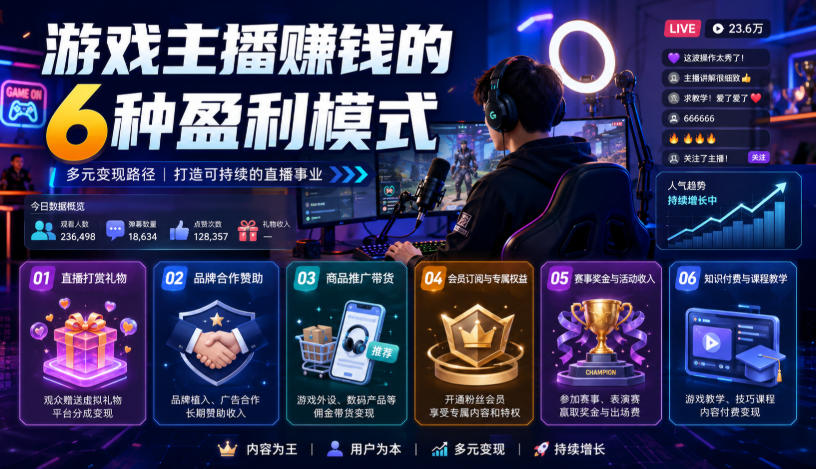付费文章:游戏主播賺钱的6种盈利模式-齐力副业