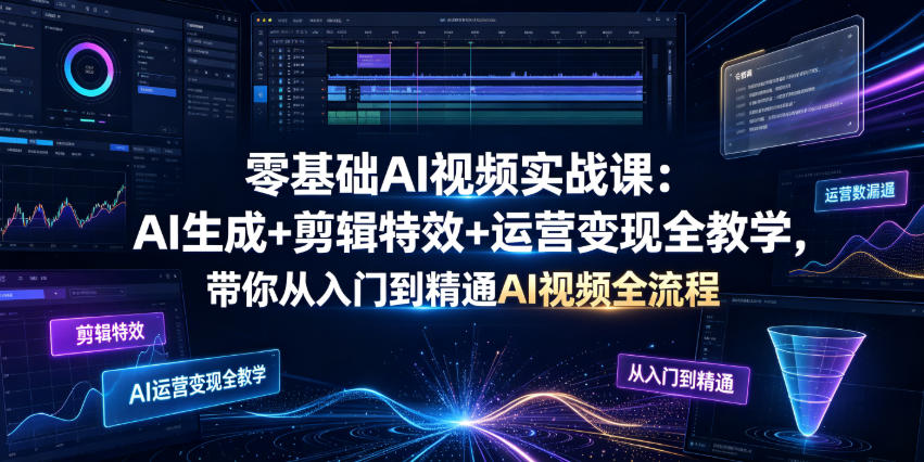 零基础AI视频实战课:AI生成+剪辑特效+运营变现全教学,带你从入门到精通AI视频全流程-齐力副业