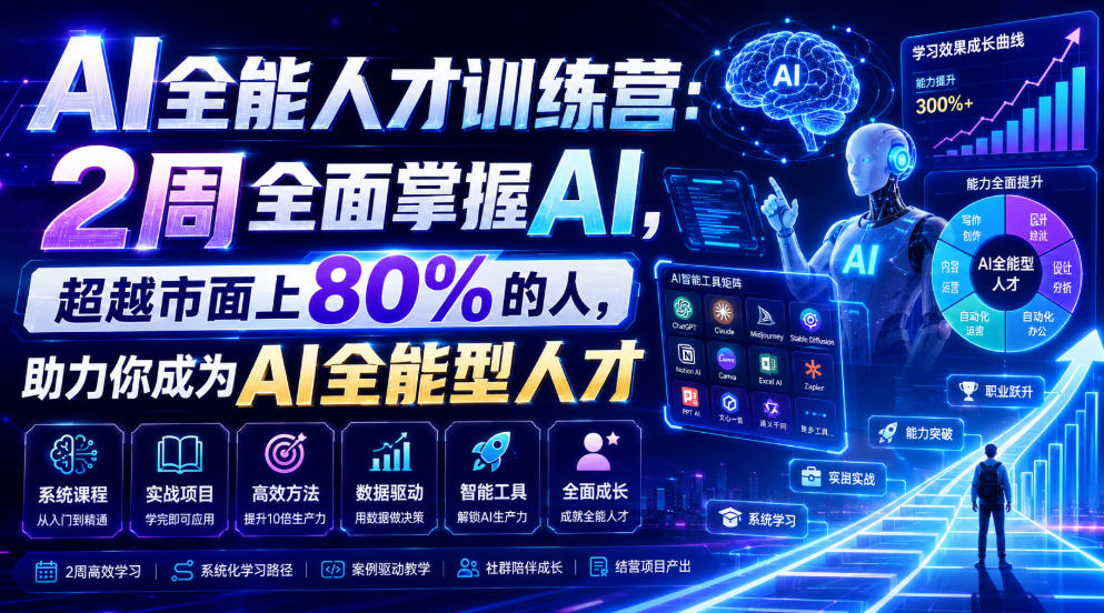 AI全能人才训练营:2周全面掌握AI,超越市面上80%的人,助力你成为AI全能型人才插图 AI全能人才训练营:2周全面掌握AI,超越市面上80%的人,助力你成为AI全能型人才插图