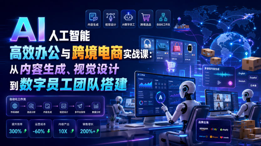 AI人工智能高效办公与跨境电商实战课：从内容生成、视觉设计到数字员工团队搭建-齐力副业