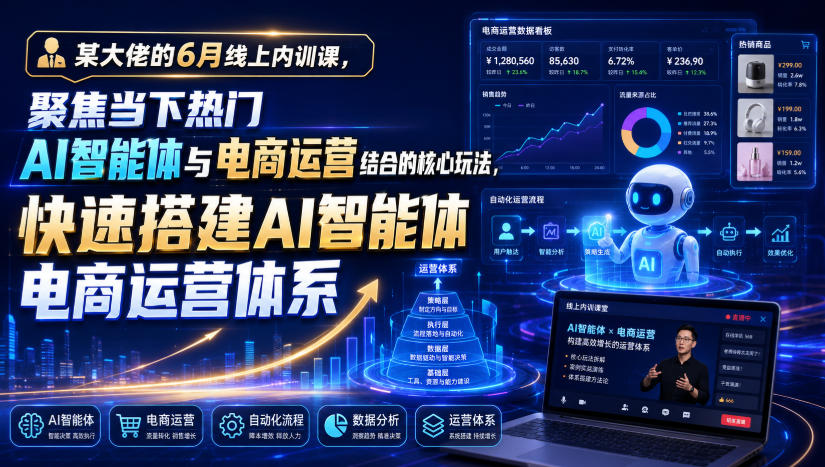 某大佬的6月线上内训课，聚焦当下热门AI智能体与电商运营结合的核心玩法，快速搭建AI智能体电商运营体系-齐力副业