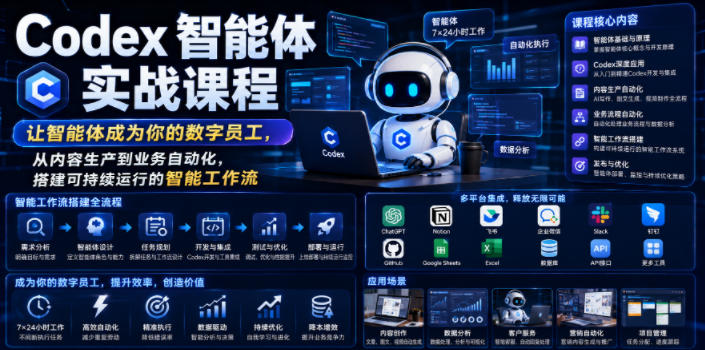 Codex智能体实战课程,让智能体成为你的数字员工,从内容生产到业务自动化,搭建可持续运行的智能工作流-齐力副业