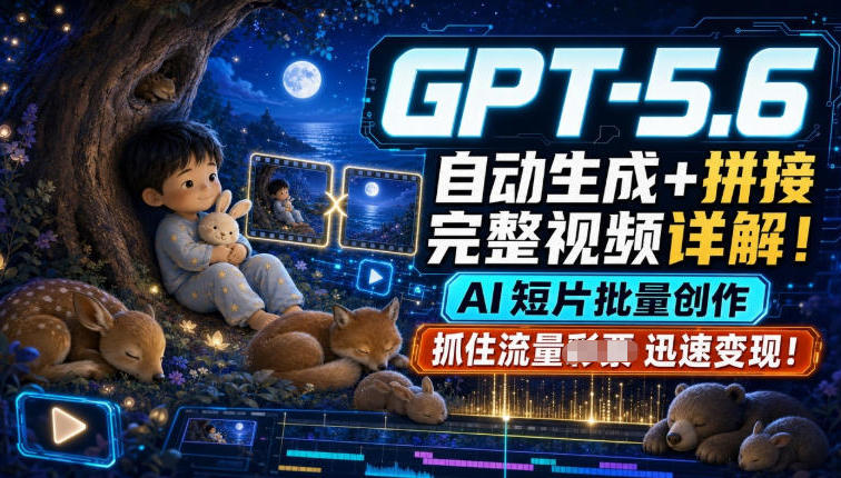 GPT-5.6自动生成+拼接完整视频详解,AI短片批量创作,抓住流量迅速变现!-齐力副业