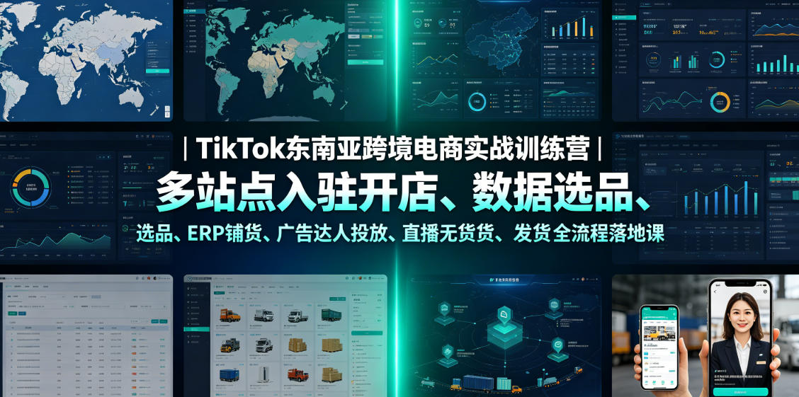 TikTok东南亚跨境电商实战训练营|多站点入驻开店、数据选品、ERP铺货、广告达人投放、直播无货源发货全流程落地课-齐力副业