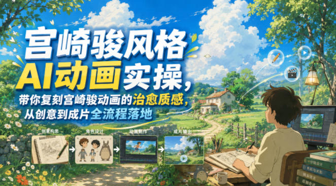 宫崎骏风格AI动画实操，带你复刻宫崎骏动画的治愈质感，从创意到成片全流程落地-齐力副业
