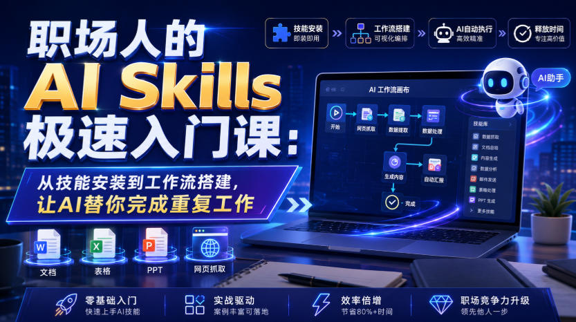 职场人的AI Skills极速入门课:从技能安装到工作流搭建,让AI替你完成重复工作-齐力副业