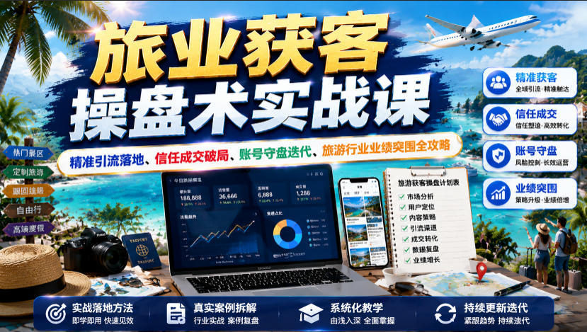 旅业获客操盘术实战课|精准引流落地、信任成交破局、账号守盘迭代、旅游行业业绩突围全攻略-齐力副业