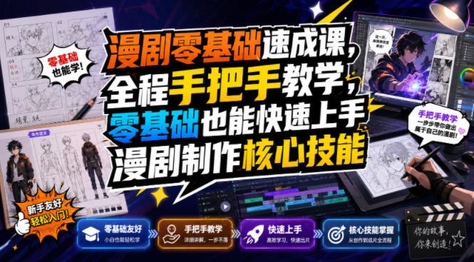 漫剧零基础速成课，全程手把手教学，零基础也能快速上手漫剧制作核心技能-齐力副业