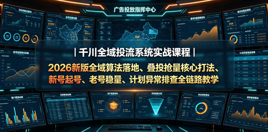 千川全域投流系统实战课程|2026新版全域算法落地、叠投抢量核心打法、新号起号、老号稳量、计划异常排查全链路教学-齐力副业