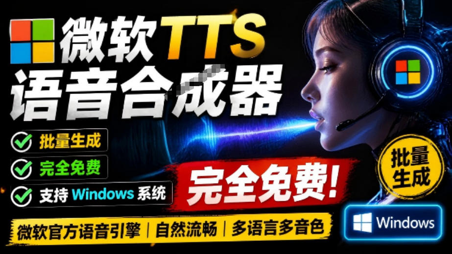 微软TTS免费语音配音生成器，完全免费，支持多语音、多音色选择，Windows系统专用TTS语音合成器-齐力副业