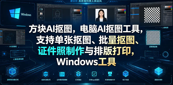 方块AI抠图,电脑AI抠图工具,支持单张抠图、批量抠图、证件照制作与排版打印,Windows工具-齐力副业
